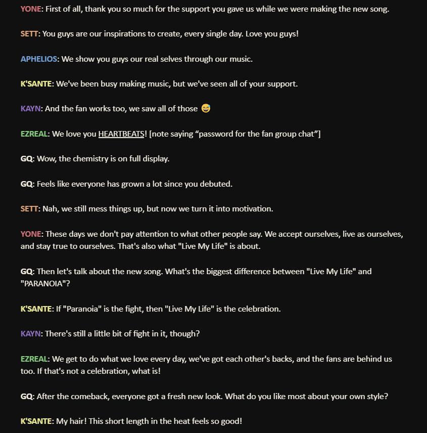 mooncakephel's tweet photo. HEARTSTEEL GQ interview Localised Translation

💜💙💚💛🧡❤️ https://t.co/6EeXm73xbX