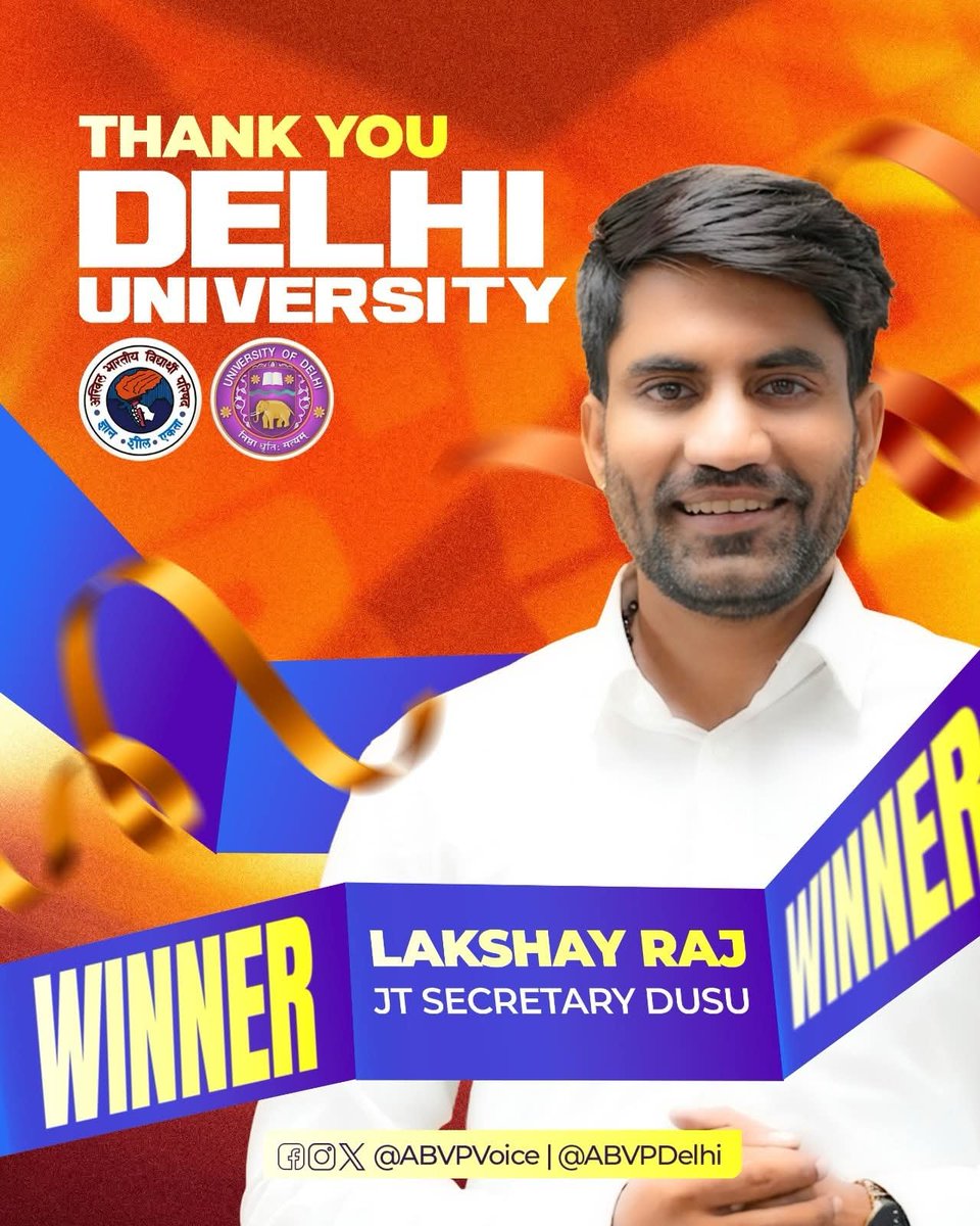 singhavinashbjp's tweet photo. ABVP sweeps #DUSU
Congratulations to all the Winning Candidates of ABVP in Delhi University Students Union Election and its cadres as well as all the well wishers!
#DUSUElection2025 @ABVPVoice https://t.co/wDfLwmxvOA