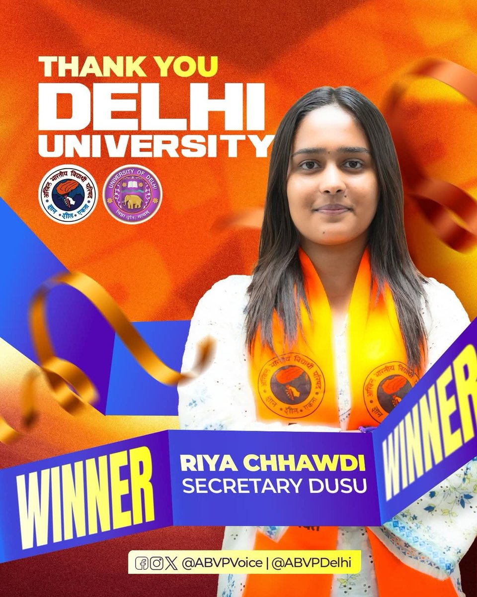 singhavinashbjp's tweet photo. ABVP sweeps #DUSU
Congratulations to all the Winning Candidates of ABVP in Delhi University Students Union Election and its cadres as well as all the well wishers!
#DUSUElection2025 @ABVPVoice https://t.co/wDfLwmxvOA