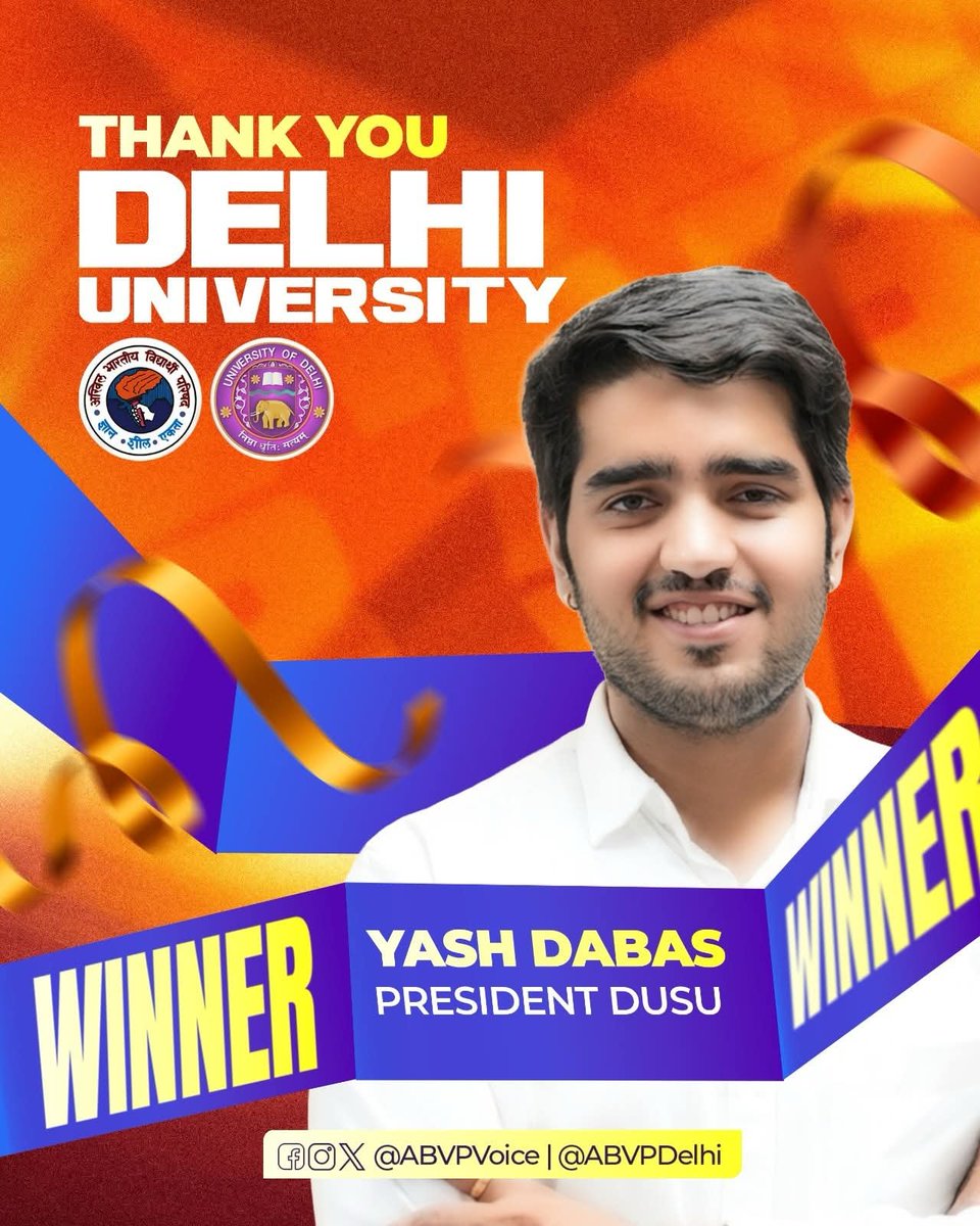 singhavinashbjp's tweet photo. ABVP sweeps #DUSU
Congratulations to all the Winning Candidates of ABVP in Delhi University Students Union Election and its cadres as well as all the well wishers!
#DUSUElection2025 @ABVPVoice https://t.co/wDfLwmxvOA