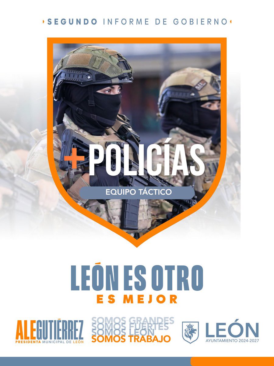 Seguridad_Leon's tweet photo. 🛡️León es otro con una Policía mejor preparada y grupos especializados con mayor capacidad de respuesta
👮♂️El Grupo Especial Táctico se fortaleció con más integrantes, consolidando su capacidad de respuesta con disciplina y más preparada
#SomosTrabajo
#2InformeAle https://t.co/iIrlLHffXH