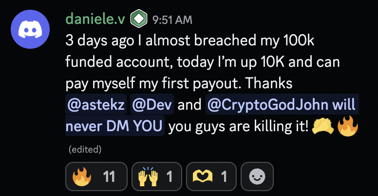 WealthGroup's tweet photo. $10K UP. FIRST PAYOUT ON THE WAY.

Just three days after nearly breaching his $100K funded account, Daniele shared this update with the @WealthGroup community.

The right support can change your trajectory. Stop trading alone. https://t.co/LewMI9hjvm