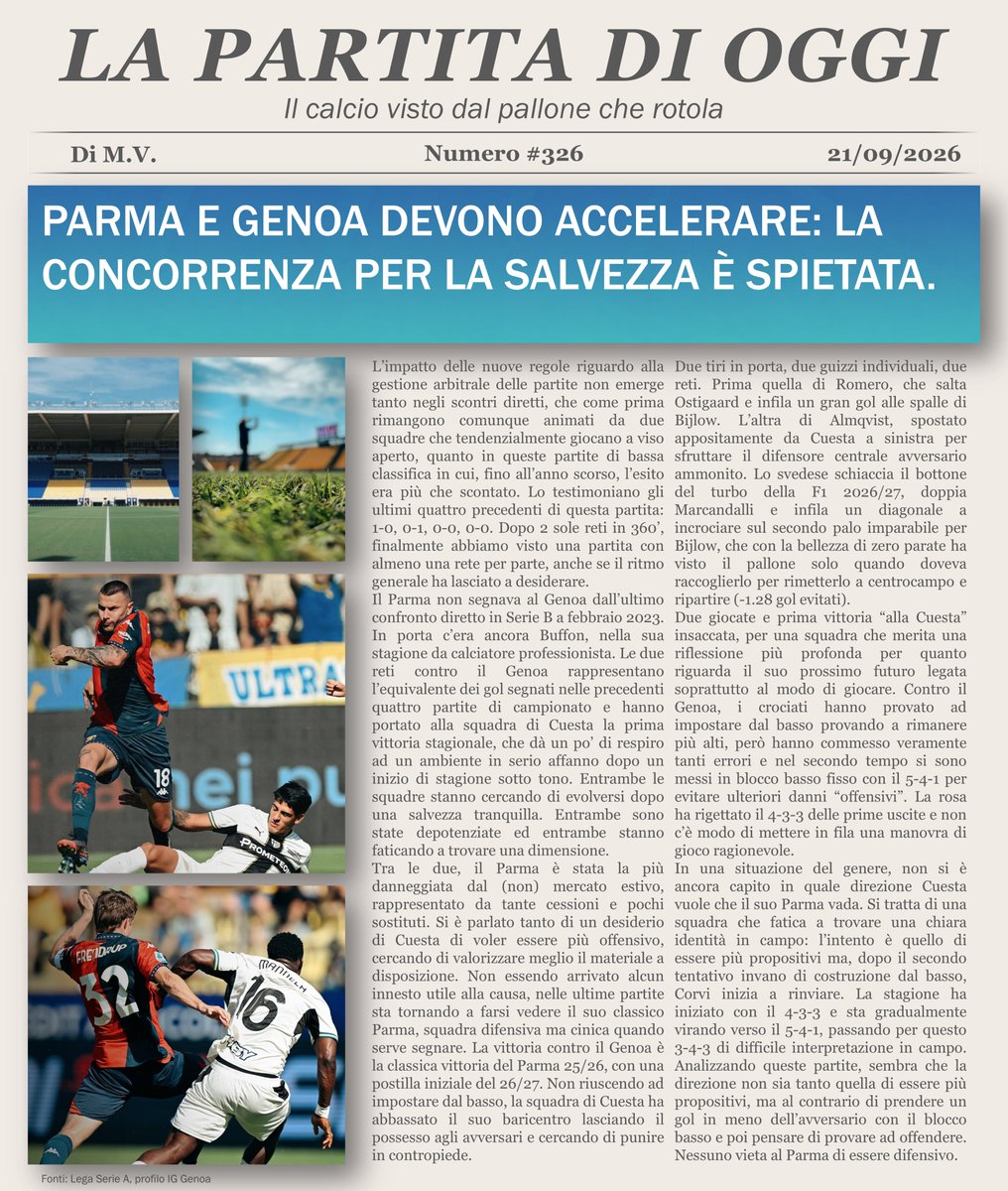 MV_05_'s tweet photo. #SerieA #ParmaGenoa Intanto, Cuesta ha messo sul tavolo un'altra vittoria delle sue: il #Parma segna due reti con due giocate e solo due tiri in porta. Il #Genoa sta più alto, ma si rende poco pericoloso pur creando di più. Lo spagnolo colpisce ancora. https://t.co/YcgRF83kyE