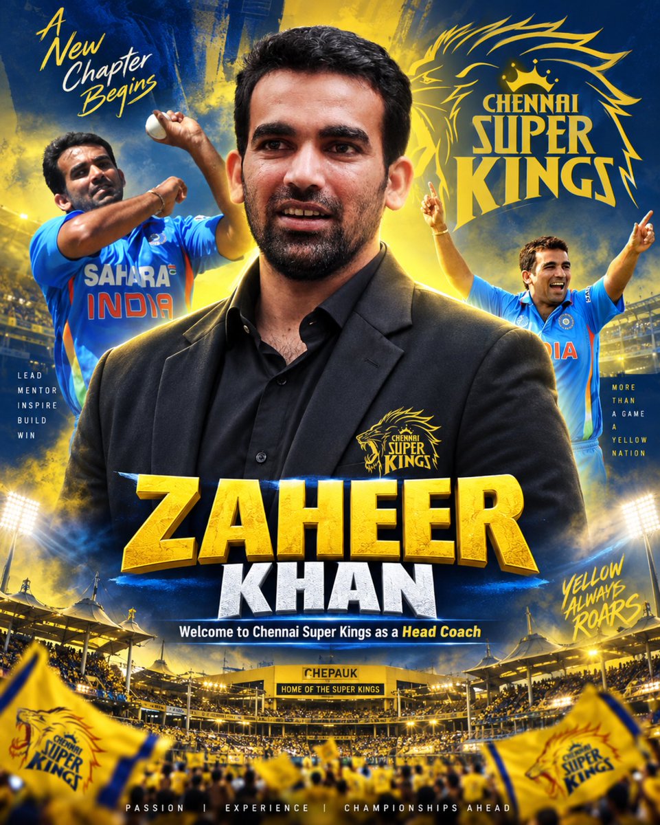 AnkanBasak98's tweet photo. Welcome to the Yellow family ZAK! ✨
Zaheer Khan is set to become the first-ever Indian Head Coach in Chennai Super Kings history! 💥

There wasn't any single rumours by any journalists, that's how Dhoni system works..

Here is to a new era of Glory awaits… 💛 https://t.co/7668TqfqAz