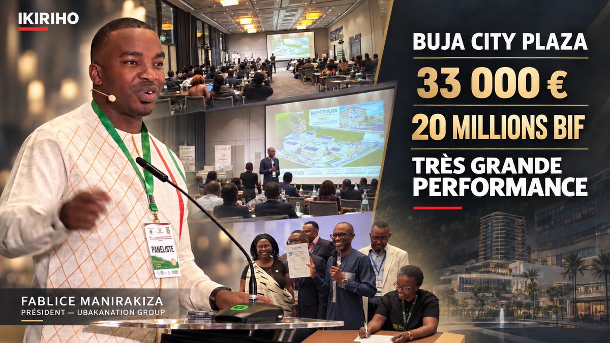 Ikiriho's tweet photo. 33 000 USD ET 20 MILLIONS BIF MOBILISÉS EN SEULEMENT 20 MINUTES !
La diaspora burundaise réunie en Allemagne a frappé fort en faveur de #BujaCityPlaza, lors de la Table ronde des 18 et 19 septembre organisée par @1AIF, en présence du ministre Alain Ndikumana @ndikalain @FinancesBdi
Le témoignage de Fablice Manirakiza, entrepreneur et président d’UbakaNation Group @ubakanation , a manifestement fait mouche. En quelques minutes, les engagements ont afflué : 33 000 USD et 20 millions BIF mobilisés au profit du projet.
Une première démonstration de ce que la diaspora peut apporter lorsqu’elle se mobilise autour d’une ambition structurante. Pour un projet estimé à environ 95 milliards BIF, il faudra désormais frapper aussi fort — mais surtout beaucoup plus souvent.
Dès demain, IKIRIHO ira plus loin : combien les diasporas des pays voisins et du reste de l’Afrique mobilisent-elles réellement pour financer les grands projets de leurs pays ?
Montants mobilisés, instruments financiers et projets effectivement réalisés : un benchmark pour replacer les performances dans leur juste perspective.
#Burundi #Diaspora #BujaCityPlaza #Investissement