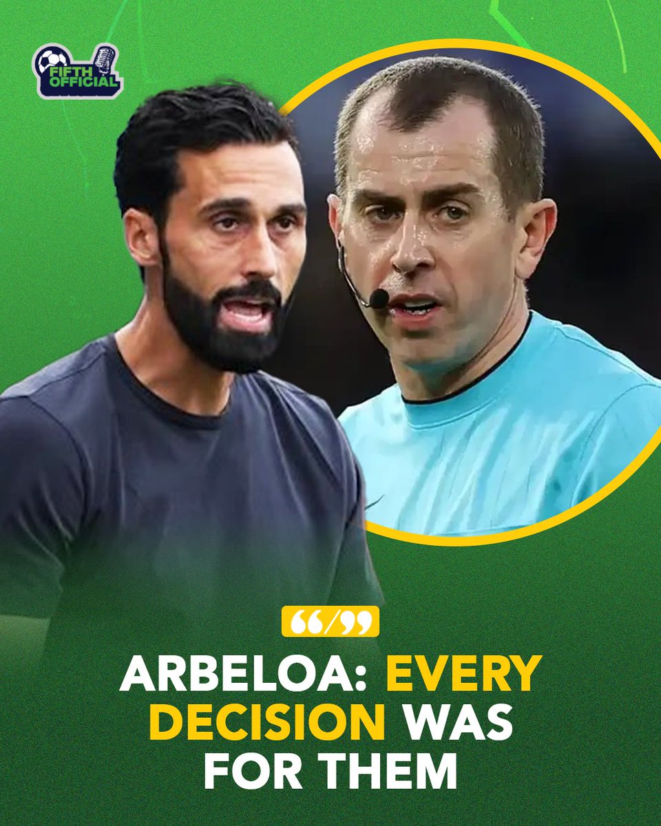 fifthofficialug's tweet photo. "Every decision was for them." 🗣️   
Álvaro Arbeloa pulls no punches in his criticism of referee Peter Bankes following Fulham's 1-1 draw with Manchester United.   
What are your thoughts on Arbeloa’s comments? 👇

#FULMUN 
#PremierLeague 
#MUFC 
#FULFC 
#RefWatch https://t.co/u50tpv9qaO