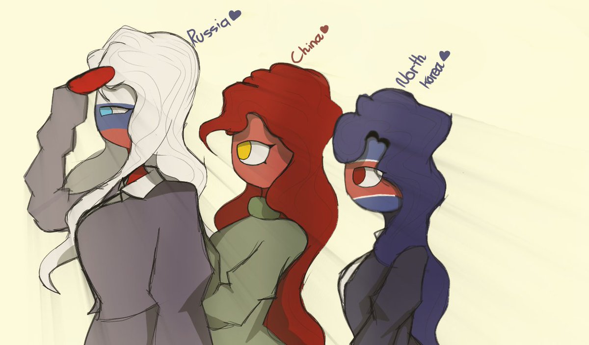Tristworld_'s tweet photo. Russia, China and North Korea #countryhumans #russia #china #northkorea #request #art #artist https://t.co/mLezwV6PhP