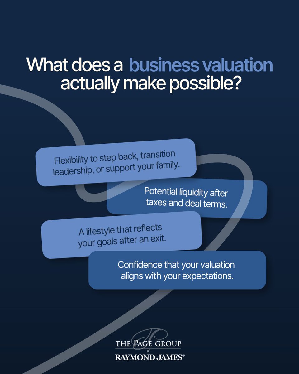 DanielleTPGadv's tweet photo. You've spent years building your business.

At some point, the question changes from "What's it worth?" to "What can it make possible?"

The value of your business is most meaningful when it's connected to the future you want to build. https://t.co/y3AsQIZHQL