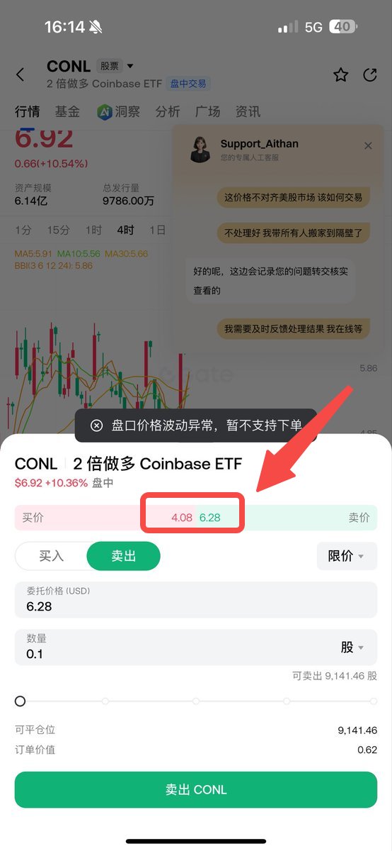 Gate_supportHQ's tweet photo. 您好，我们已经第一时间对该情况进行了核查。
当时该标的正处于盘中交易时段，短时间内市场价格波动较大，买卖两侧报价价差快速扩大。为避免用户在报价明显偏离的情况下成交并产生进一步损失，系统触发了市场保护机制，因此部分时段出现了暂时无法下单的情况。
目前相关买卖价差已恢复至正常范围，您可以正常进行下单操作。针对您截图中的情况，目前市场价格相较当时的成交价格已处于更有利水平。我们也理解，即使相关机制本身是出于交易保护考虑，在持有仓位期间暂时无法进行操作，仍然会给用户带来不好的体验和担忧。
如果您有进一步疑问，或需要我们协助核实具体账户的仓位情况，辛苦您或相关用户通过私信联系 @Gate，并提供 UID、具体时间及相关订单/仓位信息，我们会协同专人进一步跟进确认。
感谢您一直以来对 Gate 的支持和反馈。后续我们也会结合此次情况，持续优化相关交易规则、市场保护机制及提示方式，进一步提升用户的交易体验。