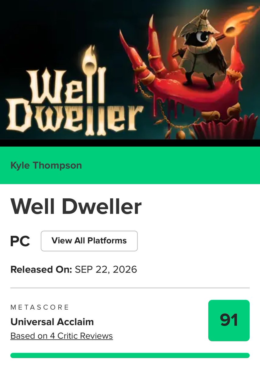 XBOXF10's tweet photo. 🟩| لعبة Well Dweller تحصل على تقييمات عالية !

• تقييم 91 من 12 مراجعة على موقع Opencritic
• تقييم 91 من 4 مراجعات على موقع Metacritic

🔸 تصدر 22 سبتمبر على أجهزة XBOX SERIES X|S
🔸 تتوفر لـخدمة XBOX GAME PASS من أول يوم
🔸 تــدعــم مـيـزة الشراء XBOX Play Anywhere https://t.co/AZcsAxnppd