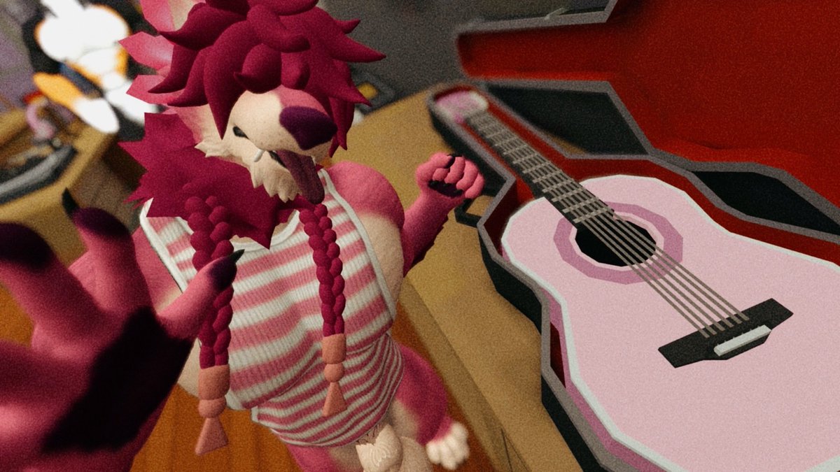 SamisTea800's tweet photo. Managed to get this lovely guitar for free #pinkwolf #wolfman #musicshop #guitar #freeitem #pink #bara #furry #vrchat #vrchatnsfw #nsfw https://t.co/qIvBMv6o4N