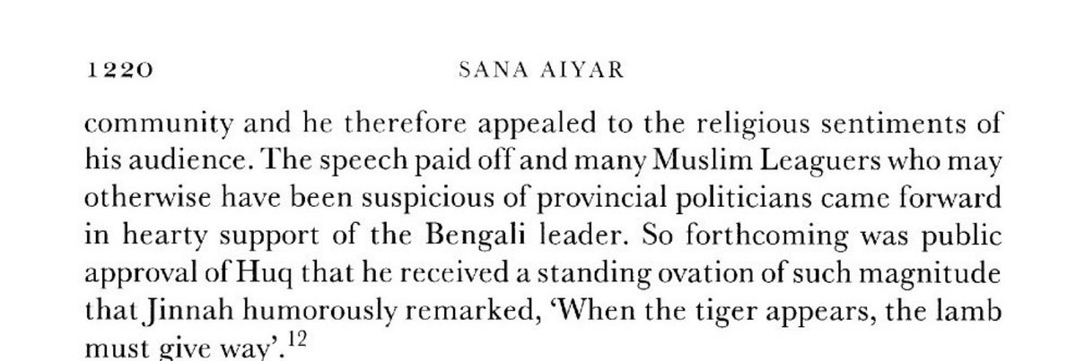 varendrapill's tweet photo. ‘When the Tiger appears, the Lamb must give way’ 

Muhammad Ali Jinnah on the performance of AK Fazlul Huq, Sher-e-Bangla at the Lahore Resolution, 1940. https://t.co/JTrUCU4gQP