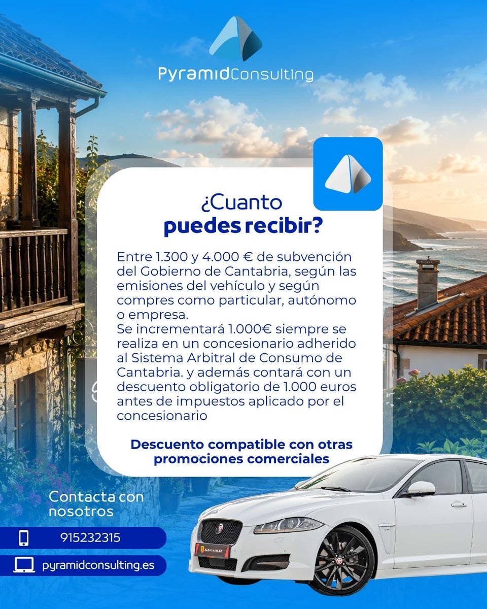 PyramidMultas's tweet photo. Plan RENOVE V de Cantabria, abierto hasta el 31/10/2026. Entre 1.300 y 4.000 € por comprar un vehículo nuevo o de km 0 y achatarrar uno antiguo. https://t.co/KK4NP7LvlR