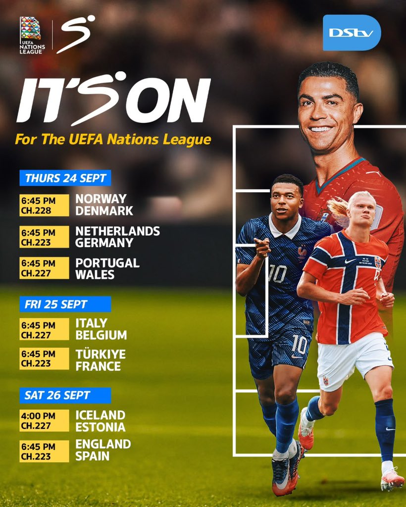NuelMans's tweet photo. 🔥 IT’S ON! ⚽🏆
The UEFA Nations League is bringing the BIG matchups! 🌍🔥
📺 Catch all the action LIVE on DStv!
#DStv #UEFANationsLeague #Football #ItsOn #FootballFans #DStvSierraLeone https://t.co/HOKAJIrMQs