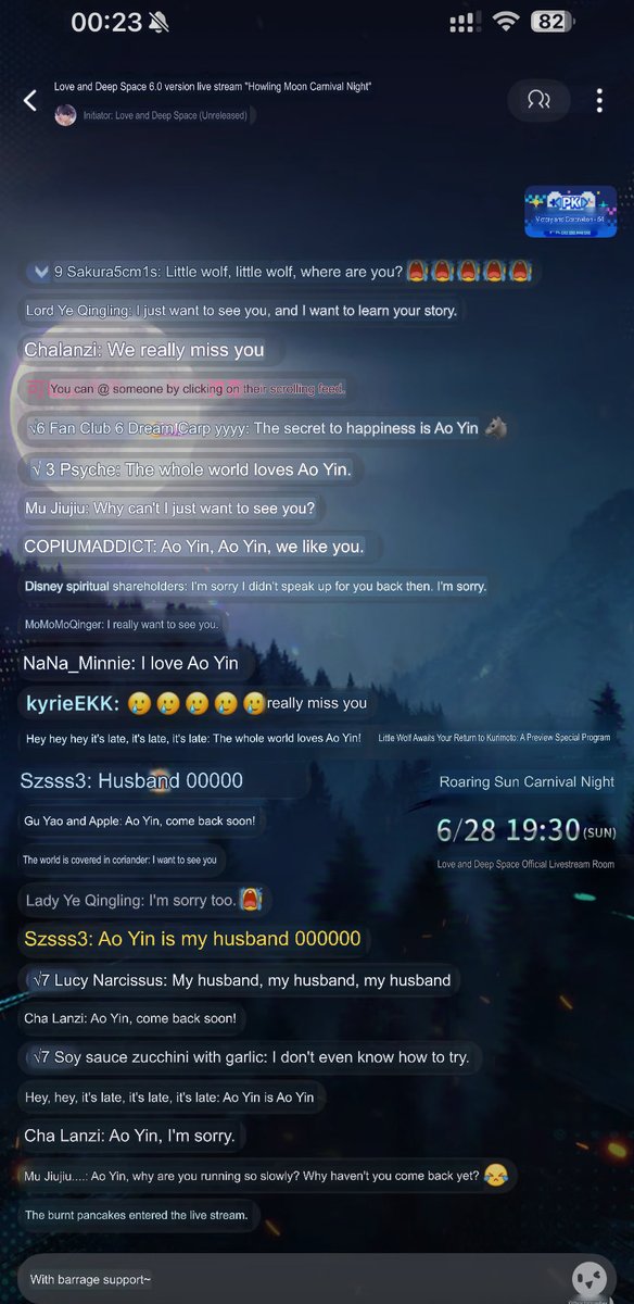 forlishen_'s tweet photo. not sure what’s happening because i don’t use bilibili, but apparently the 28 June 6.0 livestream is accessible? 🥹🥲 some CN girlies clicked in and are now sending comments related to valko 🥲

#BringValkoBack #ReinstateValkoNow https://t.co/upnuLkE543