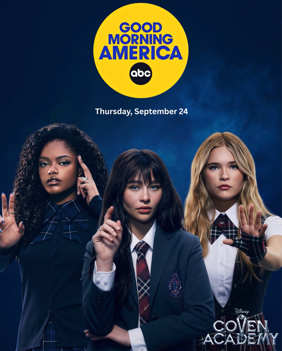 academycoven's tweet photo. Set a spellbinding reminder witches!🪄

Disney’s “Coven Academy” stars Tiffani Thiessen &amp; Devon Sawa will be on “Good Morning America” Wednesday, September 23. Stars Jordan Leftwich, Malina Weissman &amp; Ora Duplass will be on the very next day!📺🕯️🔮

#CovenAcademy https://t.co/2ajFj2Obhw