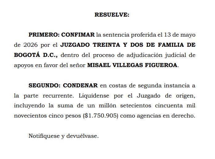 angelpaez's tweet photo. Tener Alzheimer no significa perder automáticamente el derecho a decidir.

El Tribunal Superior de Bogotá, Sala de Familia, en providencia del 18 de septiembre de 2026, rad. 11001-31-10-032-2024-00152-01, MP Marcela Sabas Cifuentes, reiteró un punto esencial de la Ley 1996 de 2019: un diagnóstico crónico, irreversible y progresivo no basta para adjudicar apoyos con representación.

La pregunta determinante no es simplemente qué enfermedad tiene la persona, sino si actualmente puede manifestar su voluntad y preferencias por algún medio.

En este caso, incluso frente a un informe de valoración que sugería una intervención más intensa, el Tribunal dio especial relevancia a la participación directa del titular en el proceso: comprendía por qué había sido citado, expresaba dónde quería vivir, quién quería que lo apoyara y explicaba sus propias decisiones económicas.

Y deja una idea especialmente importante: la autonomía también comprende la posibilidad de tomar decisiones que la familia considere equivocadas.

Los apoyos no pueden convertirse en una interdicción con otro nombre.

Link: https://t.co/5AJWP0nXLR