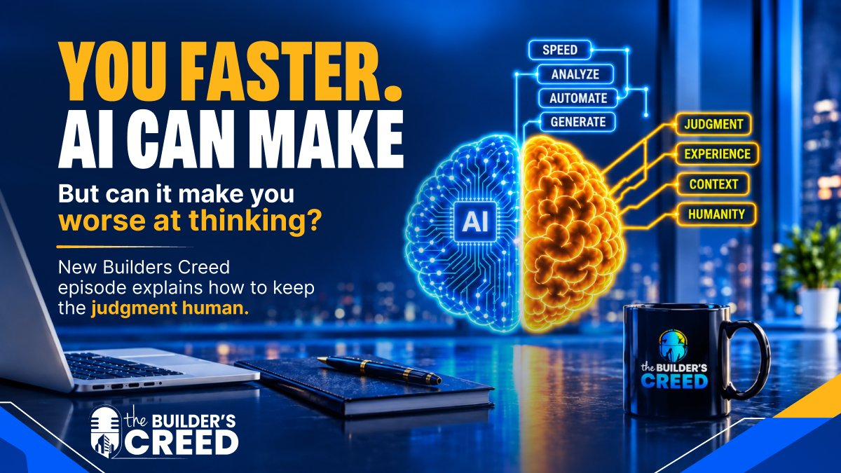 GetSubHub's tweet photo. Am I using AI to think harder, or so I don't have to think at all? 

That's the difference between getting faster...

...and staying sharp.

🎧 Watch the full episode: https://t.co/ASVJj9PIgf

#BuildersCreed #Contractors https://t.co/GJaJwXuBH5