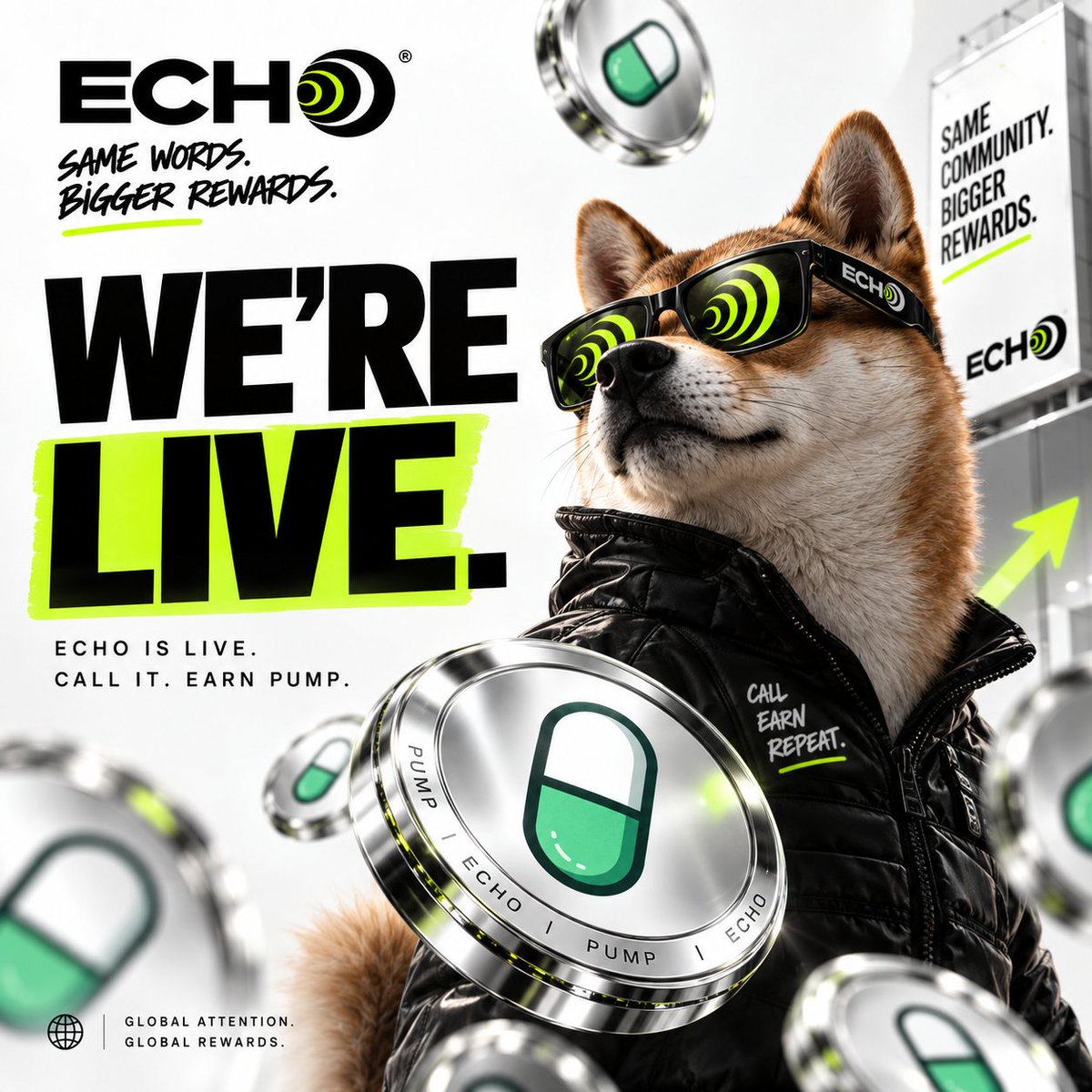 Echopumpdrop's tweet photo. $ECHO is live.

CA: 7kPQg9BqcgA8t7rvrYGvkEnxmqAMAuyTt6fSuPmypump

Say it. Hold it. Earn from it.

Call out $ECHO, hold $ECHO, and eligible holders receive $PUMP every 5 minutes.

Same words. Bigger rewards. https://t.co/qoMMsZ9n90