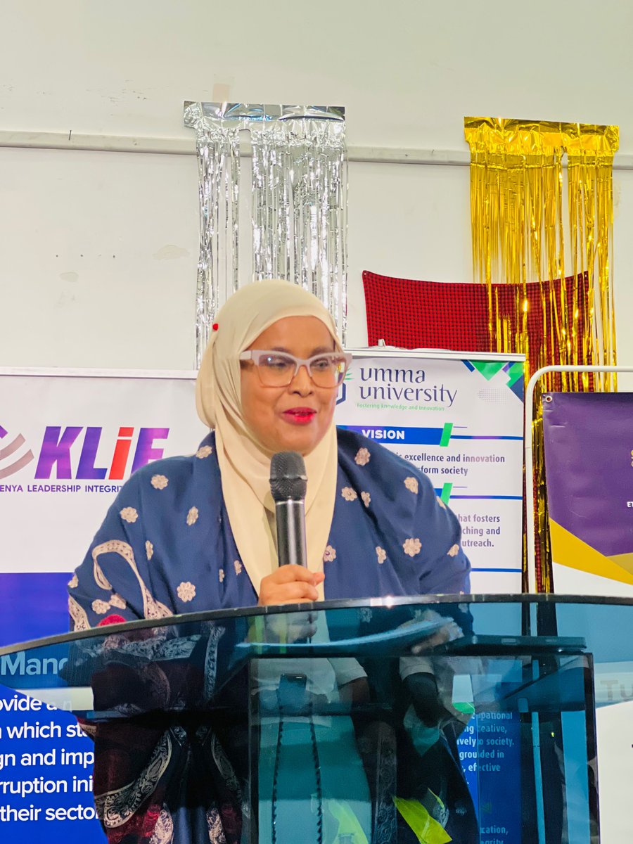 UmmaUniversity's tweet photo. The event was officially opened by the Vice Chancellor of @UmmaUniversity , Dr.Halima Saado Abdillahi,who encouraged students to uphold integrity and live by the University’s core values.

She emphasized EHSAN — Excellence, urging students to pursue excellence in their studies, conduct, leadership and service to society.

#UmmaUniversity #EACC #KLiF #Integrity #Ehsan #Excellence #ResponsibleLeadership