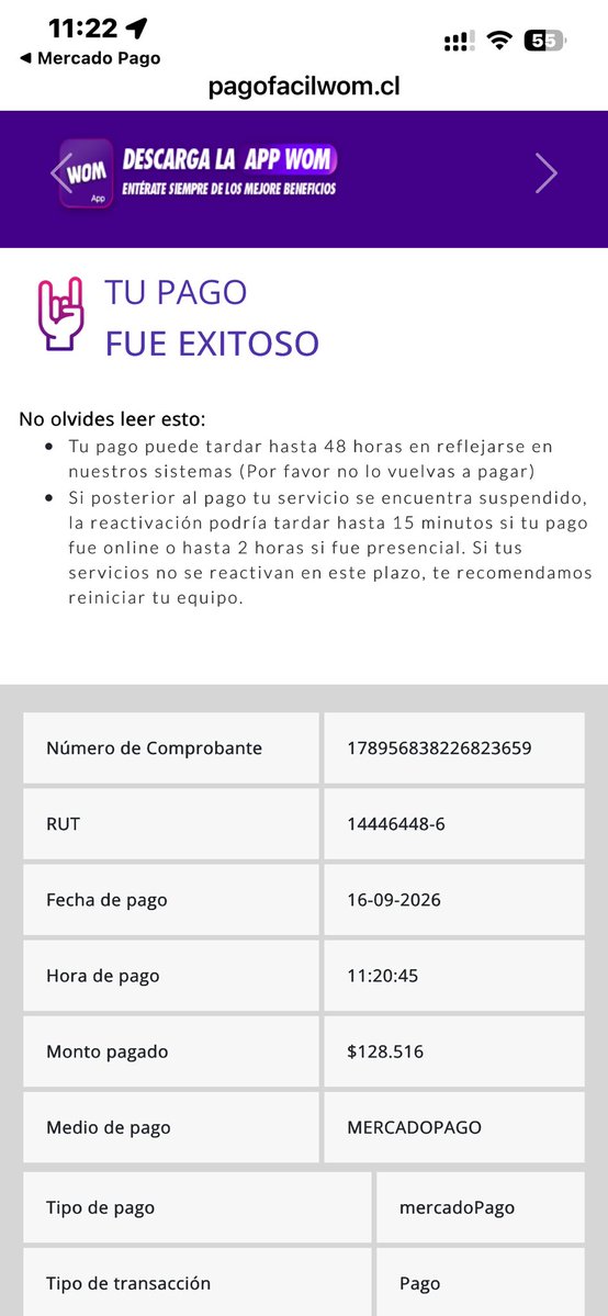 AlfredoBendeck's tweet photo. Me llega mail donde @WOMteAyuda me hace un desct. de $168.038 a $128.516, la acepto y me conduce directa% a la APP de @womchile 
hago el pago q salía reflejado correcta% por $128.516 y hoy me aparece una deuda 👻 $34.074 y en Suc. WOM Apumanque “Neria” NO ME QUIZO ATENDER https://t.co/lAUZ6VlOao