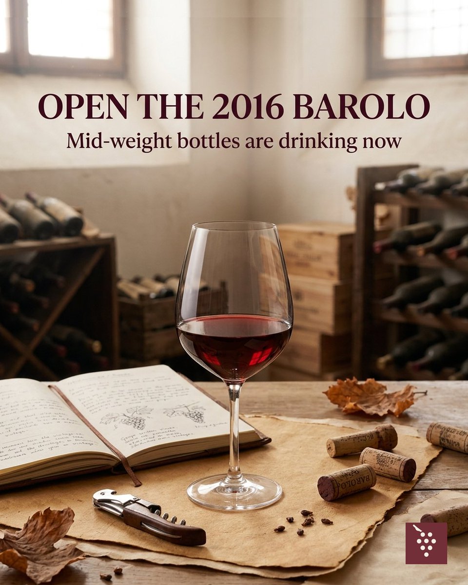 VyneWineApp's tweet photo. Open mid-weight 2016 Barolo if you’ve got one. Outstanding vintage — a lot are drinking now; top crus can still Hold. Serve around 60°F (16°C).

A Somm in your pocket. A wine bible on the shelf.
https://t.co/E2cr3lTQOD https://t.co/zCBb9d9QhZ