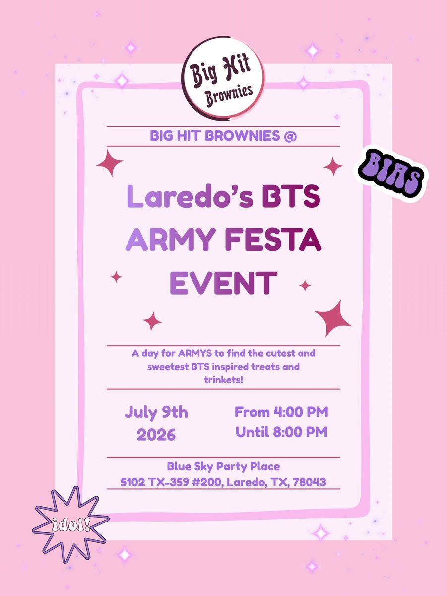 aaliyahmit0vvx's tweet photo. I’m so excited to announce that I’ll be a vendor at Laredo’s BTS ARMY Festa Event! I’ll be bringing BTS-inspired slutty brownies, blondies, and the newest addition to my summer menu: lemon bars. Can’t wait to see you there! https://t.co/XsJMYNhLUz