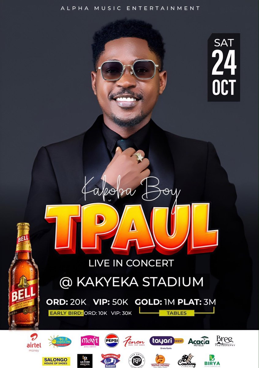 tpaul256's tweet photo. 🔥 WELCOME & BIG THANK YOU TO ALL OUR AMAZING SPONSORS! 🔥

We truly appreciate every brand, company, and partner that has come on board to support T PAUL 256 LIVE IN CONCERT! ❤️‍🔥 Your support means everything.

📅 24TH OCTOBER 2026
📍 KAKYEKA STADIUM, MBARARA CITY

This is bigger because of YOU! 🙏🏽🔥

🎟️ MBARARA, ARE YOU READY? Get your tickets now and let’s make history together! 🚀🔥