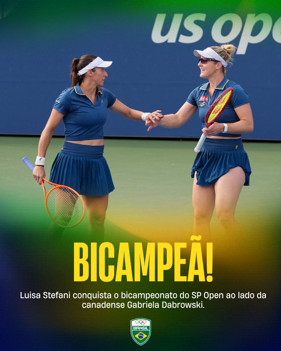 timebrasil's tweet photo. Luisa Stefani e a canadense Gabriela Dabrowski conquistaram o título de duplas do SP Open! 🎾🔥

A dupla venceu por 2 a 1, no tie-break, as americanas Anna Rogers e Allura Zamarripa na final do WTA 250.

Orgulho máximo! QUE CONQUISTA! 💚💛

#TimeBrasil #Tênis https://t.co/6lHelPiJbh