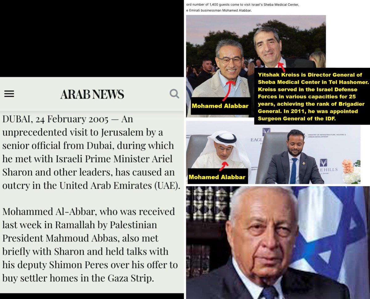 HKurusee's tweet photo. In 2005, this Alabbar made a secret visit to Israel and met then Prime Minister Ariel Sharon to discuss buying Israeli-occupied Gaza homes at a discount. All settler homes in the Gaza Strip were set for demolition after Israel pulled out its troops and 8,000 settlers from 21 settlements in 2005, so he saw an opportunity.
