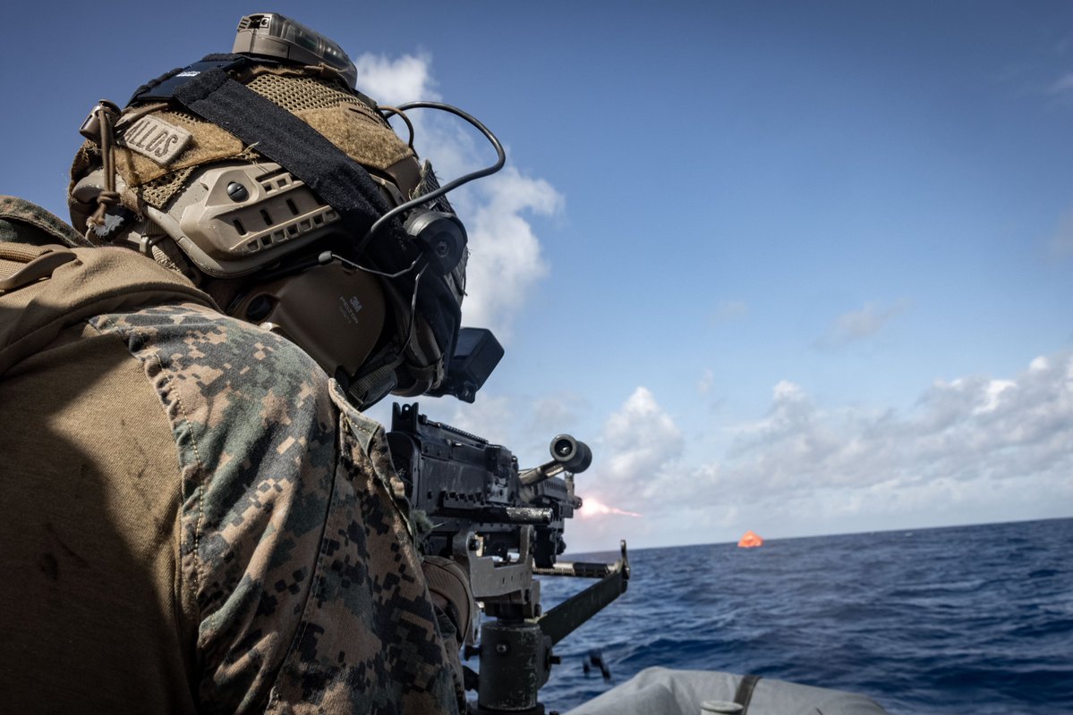 22nd_MEU's tweet photo. Splash, Aim, Shoot

U.S. #Marines with #22ndMEUSOC conduct RHIB training operations while underway in the Caribbean Sea, September 19, 2025, during #Deployment 25-26. 

#USMC 📸 by Sgt. Nathan Mitchell https://t.co/RP9YrweEBj