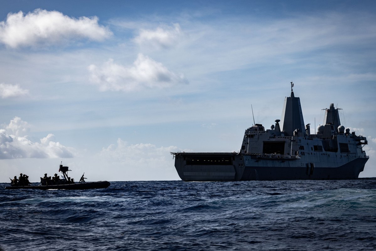 22nd_MEU's tweet photo. Splash, Aim, Shoot

U.S. #Marines with #22ndMEUSOC conduct RHIB training operations while underway in the Caribbean Sea, September 19, 2025, during #Deployment 25-26. 

#USMC 📸 by Sgt. Nathan Mitchell https://t.co/RP9YrweEBj