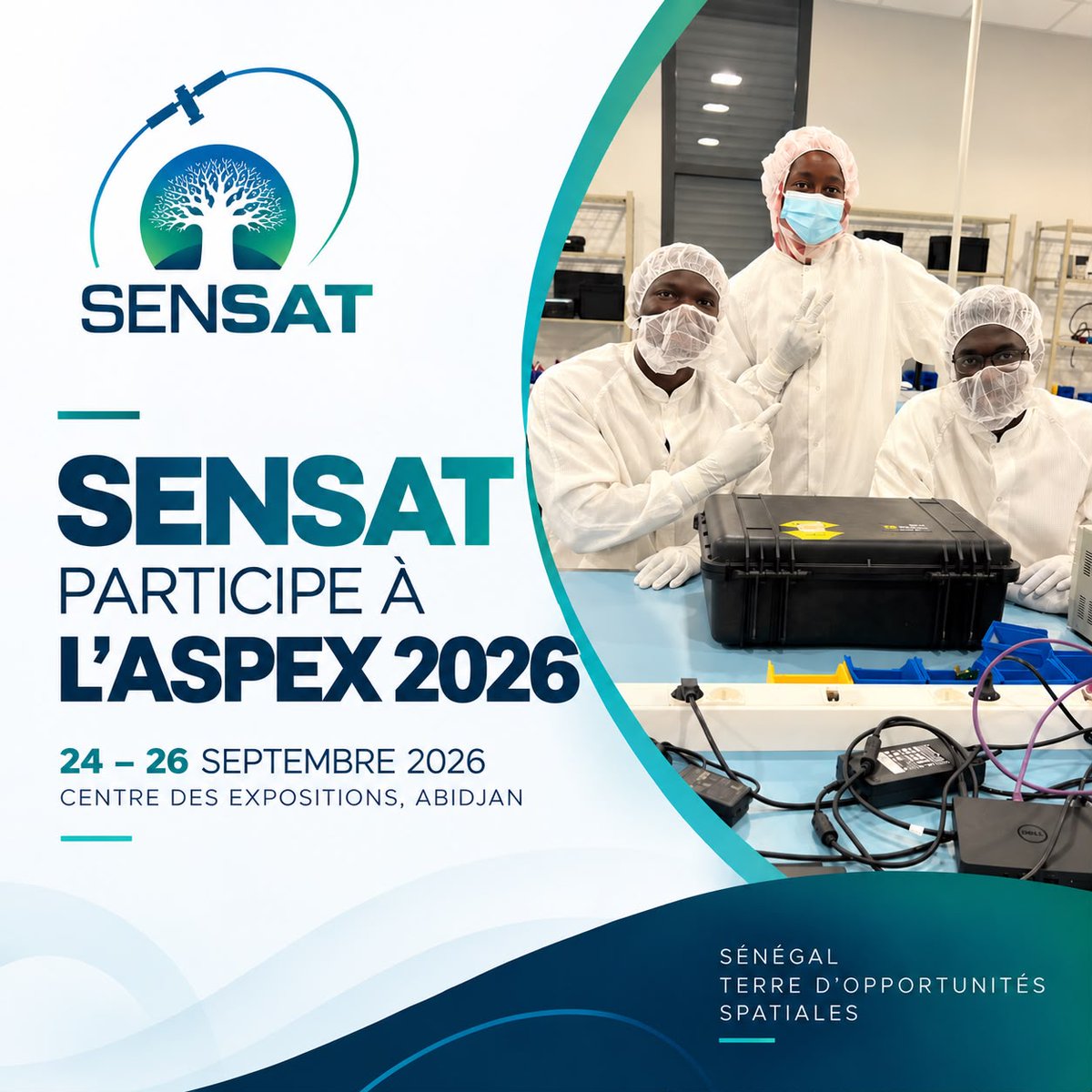 sensat_senegal's tweet photo. 𝗦𝗘𝗡𝗦𝗔𝗧 𝗮̀ 𝗹’𝗔𝗦𝗣𝗘𝗫 𝟮𝟬𝟮𝟲 : 𝗹𝗲 𝘀𝗮𝘃𝗼𝗶𝗿-𝗳𝗮𝗶𝗿𝗲 𝘀𝗽𝗮𝘁𝗶𝗮𝗹 𝘀𝗲́𝗻𝗲́𝗴𝗮𝗹𝗮𝗶𝘀 𝗮̀ 𝗔𝗯𝗶𝗱𝗷𝗮𝗻🇸🇳✈️🇨🇮
Du 24 au 26 septembre, nous serons à #ASPEX2026 pour présenter deux projets portés par nos équipes :
🛰️ NINKI-NANKA, notre constellation de satellites d’observation de la Terre
🚀 FUSEX, avec le prototype de fusée MALAAW
Aux côtés de GS Afrique Holding Group, ESRI Sénégal, Yoonir Solutions, Senegal Flying Labs et l’ASPG.
Au programme également : rencontres B2B et nouvelles synergies pour faire avancer le spatial africain.
#SENSAT #NINKINANKA #MALAAW #SpaceTech
@PR_Diomaye | @PR_Senegal | @alaminoulo | @PrimatureSN | @Boubacarcamou | @mesrisenegal | @sensat_senegal | @GayaneFAYE