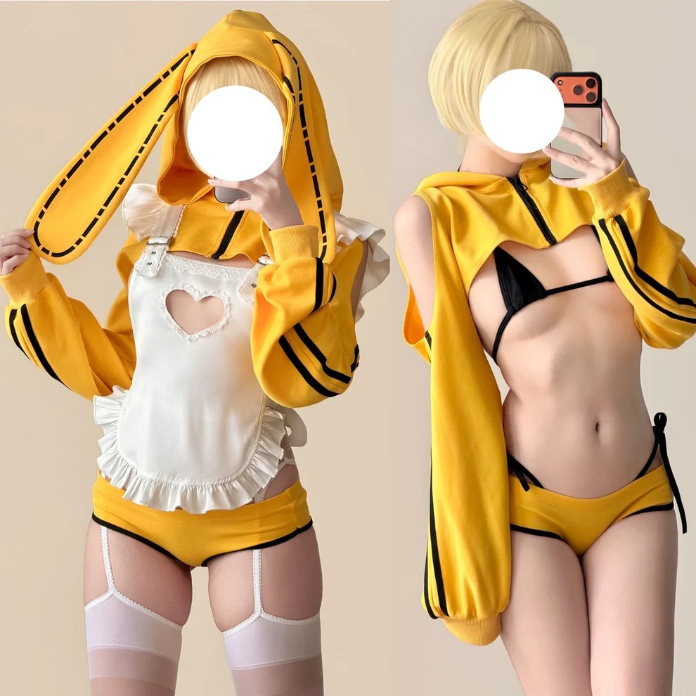sexymaker_cos's tweet photo. ✨𝐍𝐞𝐰 𝐀𝐫𝐫𝐢𝐯𝐚𝐥

スポーティで可愛いイエローのうさ耳パーカーに過激なギミックを潜ませたバニー衣装が登場ッ💛

ハート型にくり抜かれた可愛いエプロンを脱ぎ捨てれば、バストをそのまま晒す極小ブラックビキニへ一変！🐰

▶️https://t.co/HeoppJyMdV https://t.co/heFdGIqVxj