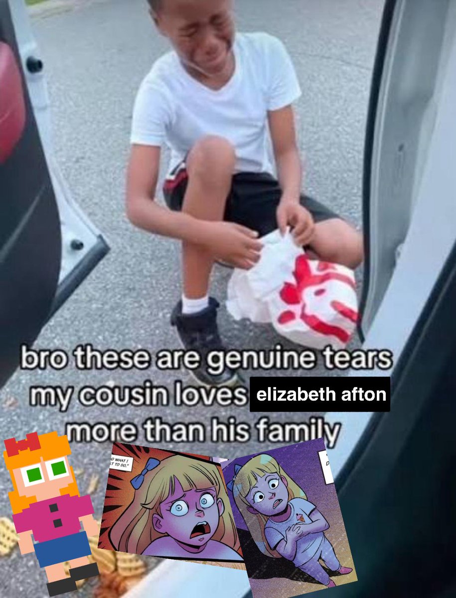 scrapbabies's tweet photo. my niche of characters with E names that grow up in abusive households that stick with them their entire lives and who forget who they were and also get killed by a clown/by being skewered https://t.co/Y430qZeF7g