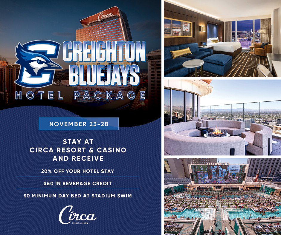 BluejayMBB's tweet photo. Heading to the Players Era Tournament? Make Circa Resort your home base and take advantage of the exclusive Creighton rate! 

Circa is an official partner of Creighton Athletics - Book now &amp; C U in Vegas!

https://t.co/WvgMsL6wLv

#GoJays https://t.co/PDWSCYmS9G
