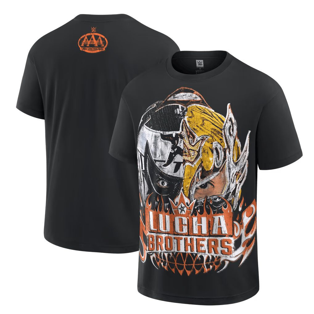 WrestleFeatures's tweet photo. WWE has released new merch to celebrate the reunion of The Luchas Bros.

🔗 - https://t.co/5sBcbIPmeh https://t.co/3cWxNHpM3D