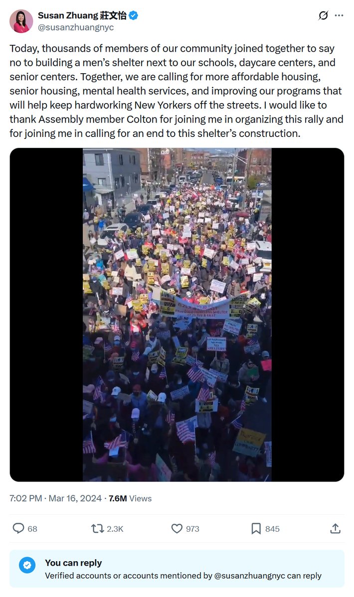 ReviewsPossum's tweet photo. Reminder that feminists actively protested and got a men's homeless shelter in New York shut down and then celebrated it in 2024. https://t.co/uo2YYD97UX