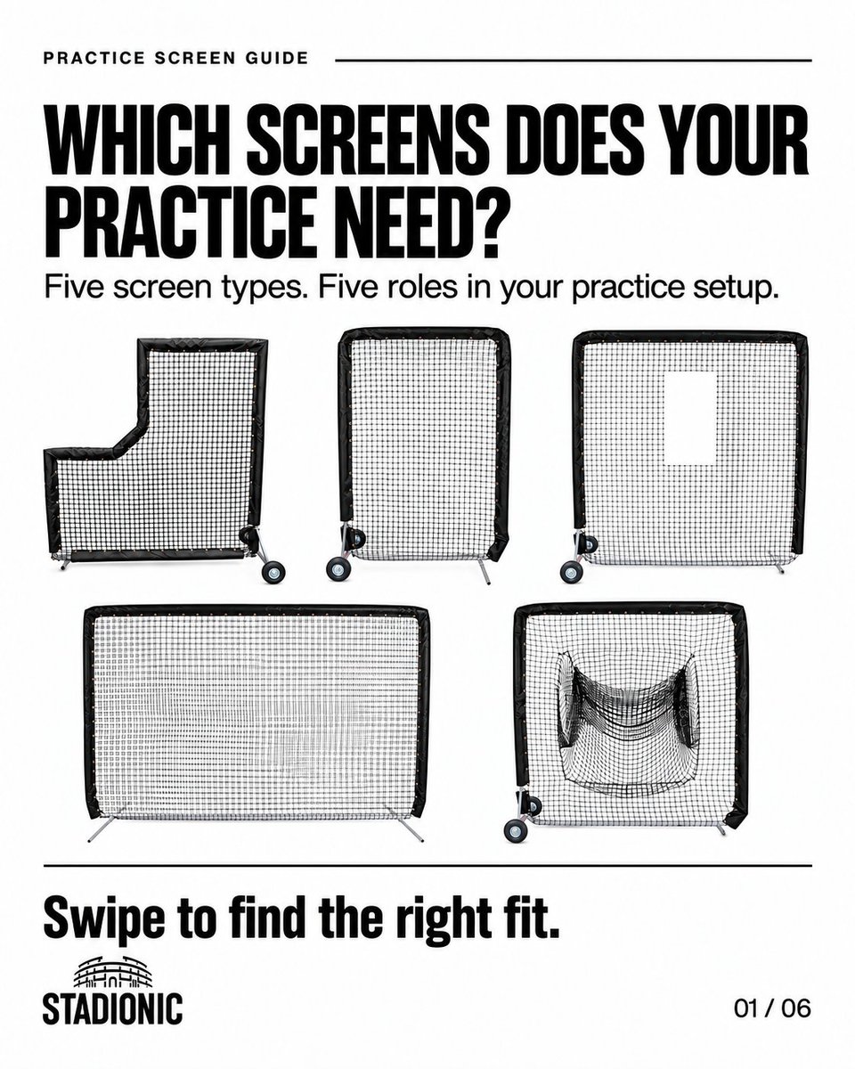 NettingPros's tweet photo. What screens could make your practice safer and more efficient?

Explore L screens, flip screens, pitching machine screens, infield screens and pocket screens, plus more options from Stadionic:
https://t.co/ZVWXnDytJW
#Baseball #Softball https://t.co/3czcVptobz