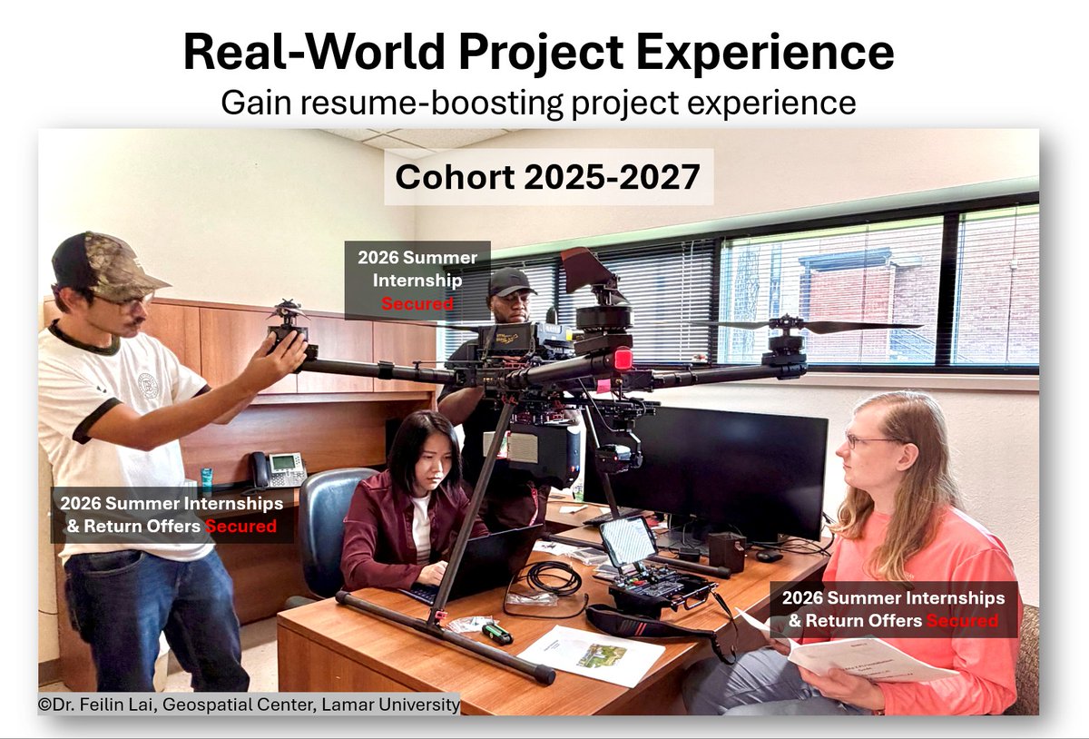 Falina_Lai's tweet photo. 🌎Hiring 6 Student RAs - Geospatial Lab @LamarUniversity 
🔹 4 Graduate Research Assistants 
🔹 2 Short-Term Field Assistants (UAS LiDAR &amp; Multispectral) 
💻 GIS, Python, Earth Engine &amp; Drone experience preferred
#Geospatial #LiDAR #Drone #Hiring #GIS #Python https://t.co/iaFgDOAbPN