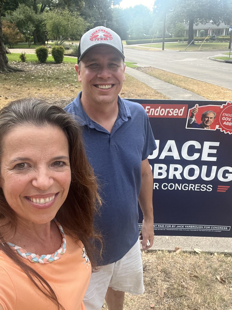 JaceYarbrough's tweet photo. A great supporter of ours out in Richardson, Mike, called us to say our campaign's yard signs were stolen out of his and his neighbors’ yards.

His only request? "Please have your team bring out a bigger sign."

Grateful for patriots like Mike supporting our campaign, and for our responsive team getting out there immediately!