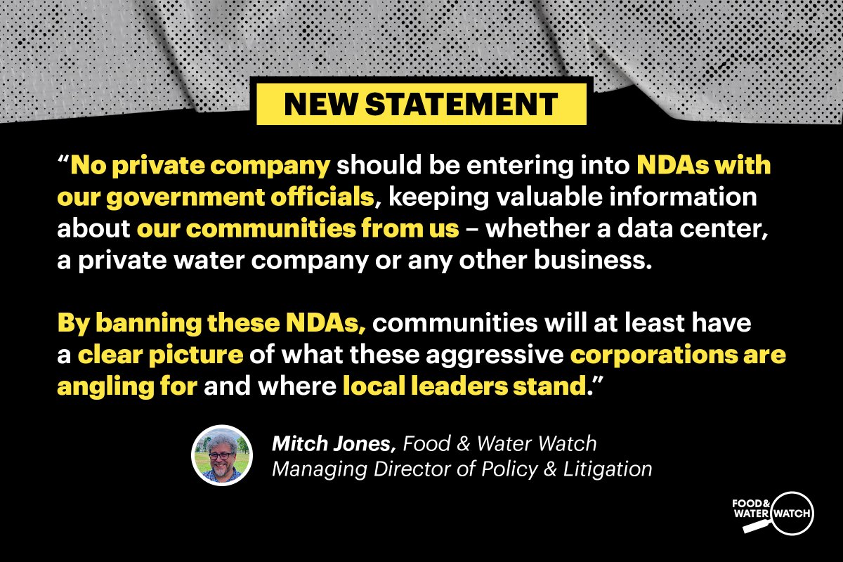 foodandwater's tweet photo. BREAKING: Today, we’re calling for an outright BAN on the usage of non-disclosure agreements (NDAs) between private companies and officials at all levels of government. Full press release here:  https://t.co/7ExZ8BIY6D https://t.co/LrMN9RfrAc