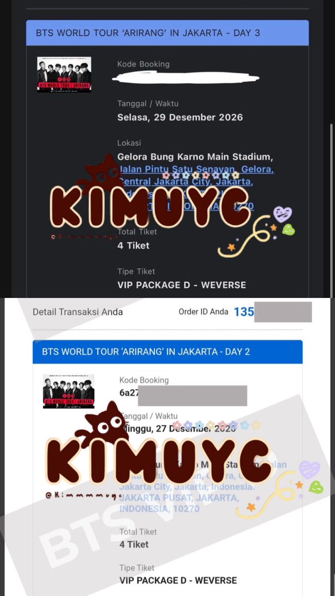 kimuyc_'s tweet photo. wts want to sell bts arirang tour jakarta

— day 2/3 VIP D Weverse ; 4 deret // 3 deret
day 1 / 2 VIP ada juga general sale only

• guarantee from trusted seller, surat2 ✅

no hold no cod venue
dp // fullpayment accepted

proof✅ foreigner✅ wise✅ https://t.co/YEcfukUMXt