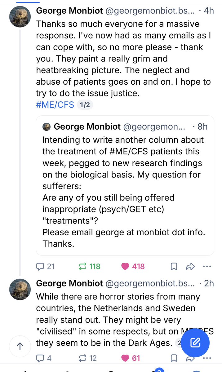CaroleBruce17's tweet photo. George’s latest post. What an absolute treasure he is for all #pwME 
Such a responsibility for him but there is surely no better person to make our case for us fearlessly and compassionately. https://t.co/bXu9J8Rg4m