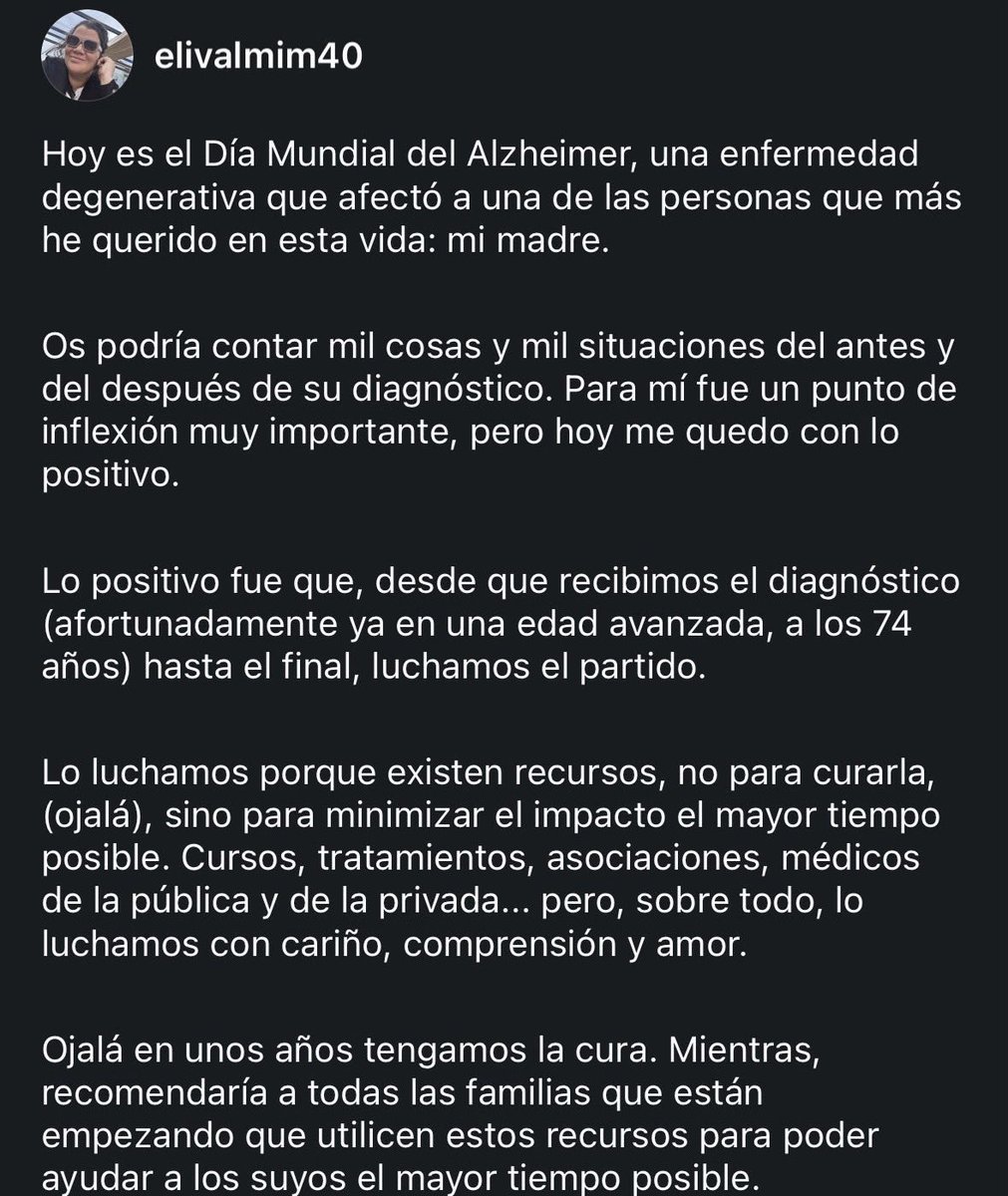 evalmim's tweet photo. Hoy  #diamundialDelAlzheimer comparto mi experiencia con la enfermedad que tuvo mi madre durante casi 10 años: Alzheimer.
Comparto porque para poder avanzar en investigación, acompañamiento y cuidados es fundamental romper estigmas y visibilizar la enfermedad. https://t.co/PJ527jsDEF