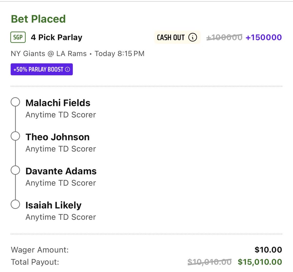 BuddyFlips's tweet photo. Monday Night Miracle +28k FD https://t.co/mL2DjKotRd