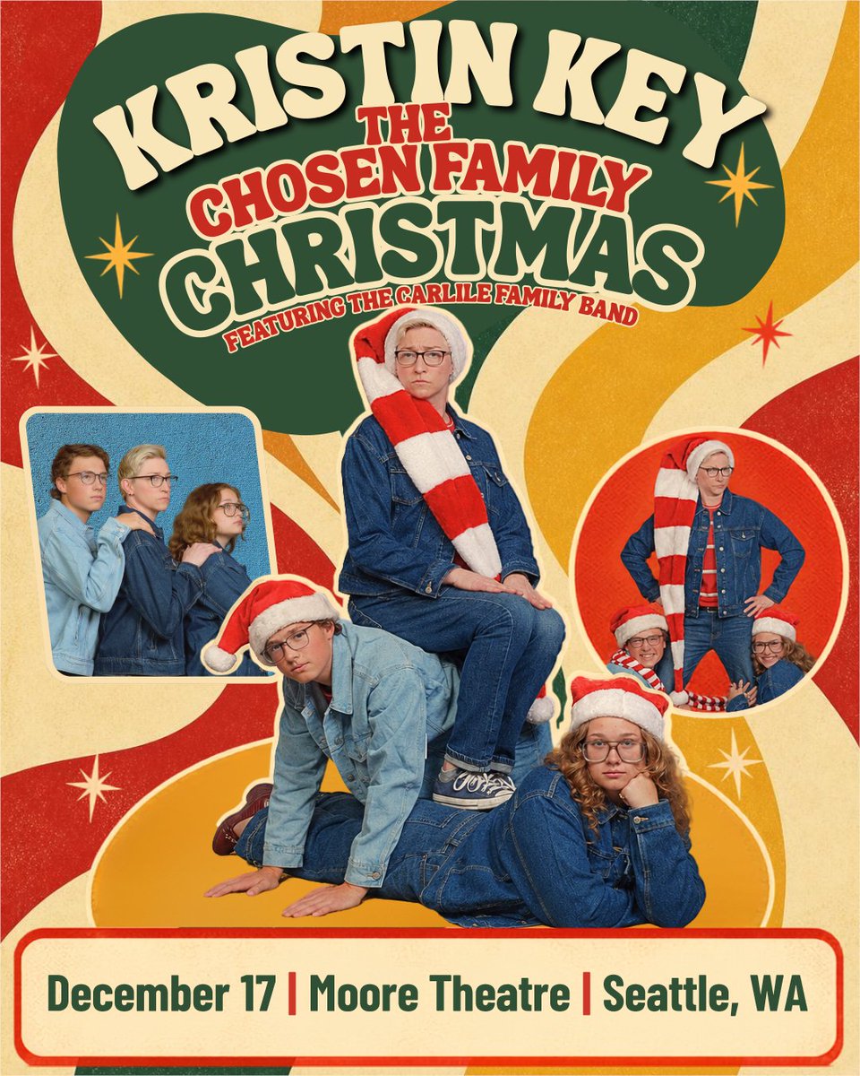stgpresents's tweet photo. JUST ANNOUNCED: Kristin Key: The Chosen Family Christmas - Featuring The Carlile Family Band at The Moore Theatre on December 17! Tickets go on sale this Friday at 10am at https://t.co/FQWA3SMLZ2. https://t.co/vbvTPx8lYc