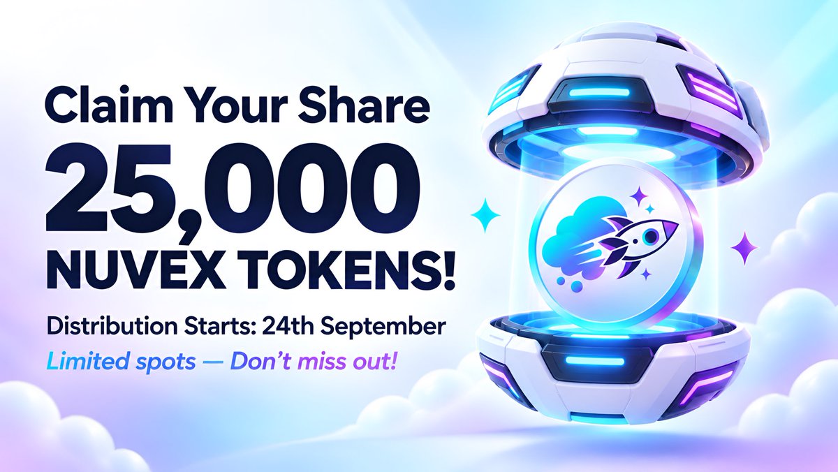 nuvexfamily's tweet photo. Claim 25,000 - $NUVEX airdrop for first 4500 🔥

$NUVEX will list September 25th at 14:00 UTC on $SOLANA

✅ Follow @nuvexfamily 
✅ RT + Like
✅ Comments $SOL address

Distribution airdrop September 24th ⏳ https://t.co/20shF6HJM2