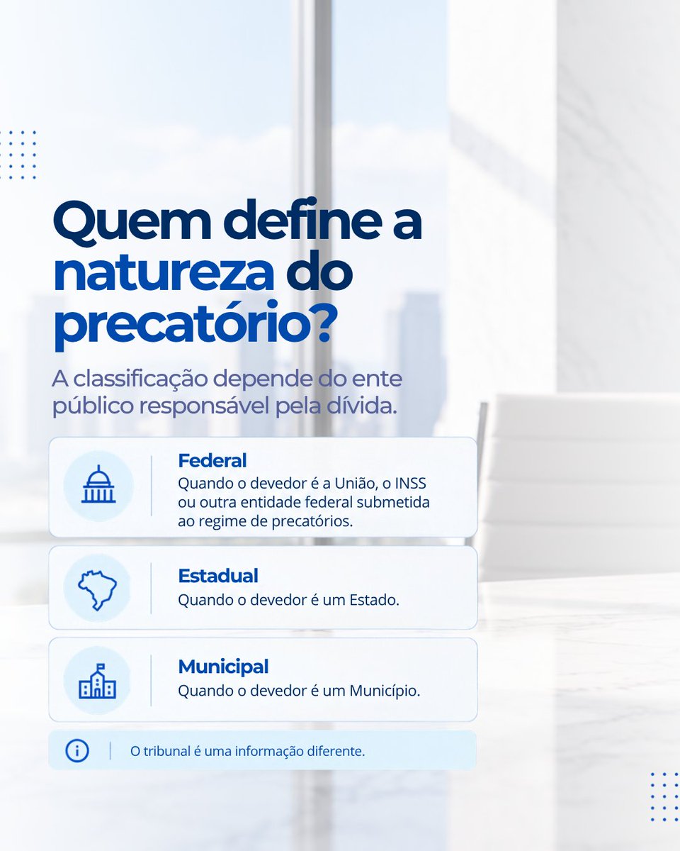 precapp's tweet photo. Seu precatório é federal, estadual ou municipal?

A resposta depende de quem é o devedor. Já o tribunal responsável depende de onde a causa foi processada. 

Acesse o conteúdo completo em https://t.co/NKSHxPDo7t.
#Precatórios #PrecatórioFederal #Precapp https://t.co/WW09noS1n8