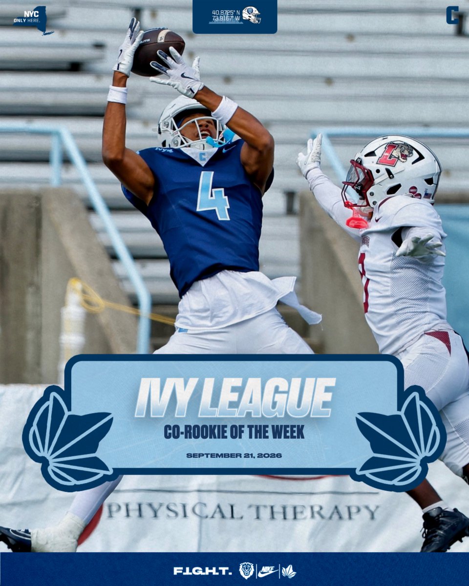 CULionsFB's tweet photo. Quite a first impression! Bryce Coleman picks up @IvyLeague Co-Rookie of the Week honors!
📰 https://t.co/DpxLVUtw38
F.I.G.H.T.
#RoarLionRoar 🦁 // #OnlyHere 🗽 https://t.co/pb3DfpAcdY